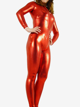 Disfraz Carnaval Sexy Rojo Catsuit Metálico Brillante Unisex Entero Bodysuit Halloween
