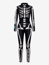 halloween tuta zentai tuta nera da donna body scheletro Halloween spaventoso lycra spandex tuta