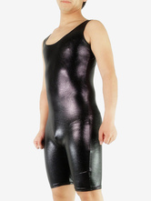 Halloween Black Sleeveless Shorts Style Unitard Shiny Metallic Catsuit