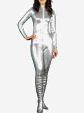 Faschingskostüm Günstige Karneval Kostüm Catsuit Shiny Metallic Bodysuit in Silber 