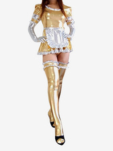 全身タイツ，メタリック　女性用　大人用　ゴールド　メイド風　コスチュームドレス　 ハロウィン