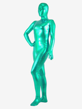 Halloween Unisex Blue-Green Latex Shiny Metallic Zentai Suit