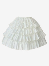 Rococo Lolita Skirt SK Cotton Layered Ruffles Pieghettato A Line Bianco Lolita Gonna