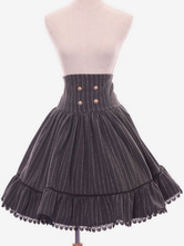 Lolita Saia para informal doce de tecido de lã para uniforme com desenho de listrado parte de baixo marrom escura 