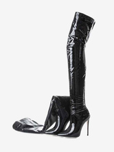 Stivali alti alla coscia neri Stivali da donna in pelle verniciata lucida con punta a punta e tacco a spillo sopra il ginocchio