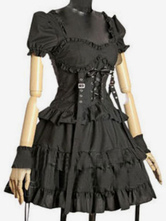 Black Lolita Dress OP Gothic Short Sleeve Sweetheart Cotton Lolita One Piece Dress
