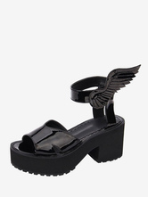 Gothic Lolita Shoes Peep Toe Chunky Heel Flat Black Lolita Sandals