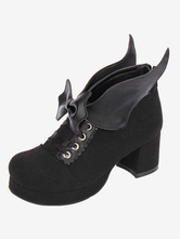 Lolita Schuhe mit Schleife und Blockabsatz in Schwarz 
