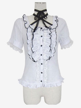 Sweet Lolita Blouses White Short Sleeve Frill Bosom Ruffles Lolita Shirts
