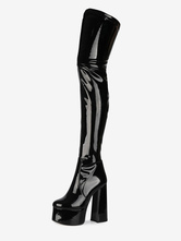 Сапоги выше колена Черные женские зимние сапоги на платформе с круглым носком на толстом каблуке и высоком каблуке