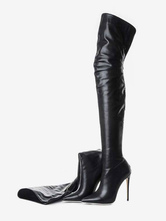 Black Thigh High Boots Womens Pointed Toe Stiletto Heel Over The Knee Boots