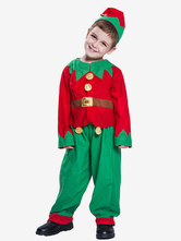 Christmas Elf Costume Boys Kids Long Sleeve Top Pants Hat 3 Piece Set Halloween