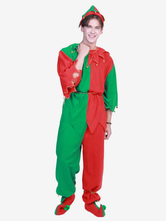 Christmas Elf Costume Men Contrast Color Outfit 4 Piece Set Halloween