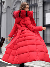 Women Puffer Coat Removable Faux Fur Collar Hooded Winter Outerwear