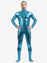 Azul céu claro Cosplay metálico brilhante Zentai terno para homens Halloween