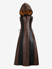 ハロウィン ハロウィンコスチューム コーヒーブラウン レディース セクシードレス PUレザー カラーブロック ホリデーコスチューム