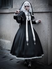   ゴシック ロリータ ドレス フリル クロス カラーブロック ブラック ブラック