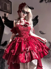 ゴシックロリータドレス JSK バーガンディ フラワー フリル スリップドレス