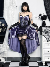 ハロウィン レディース ゴシック ドレス パープル レース ゴシック ベロア チュニック ハイロー ヘムリブ ドレス