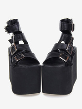 Gothic Lolita Sandal Metallic Buckle Platform PU Black Lolita Footwear