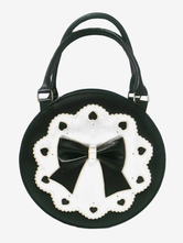 Round Lolita Handbag Bow Decor White Embroidery Heart Hollow