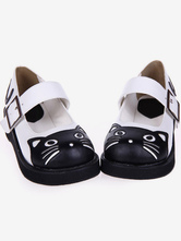 Lolitashow Zapatos de lolita de PU negro con patrón de gato