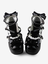 Sweet Black Square Heels with Bows and White Trim