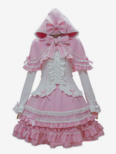 Lolita doce Oufits Pink Lolita Top com saia e capa