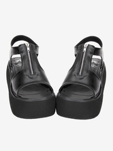 Lolitashow Gothic Matte Black Lolita Sandals Platform Zipper Designed