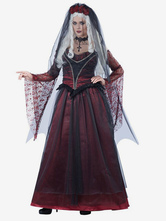Halloween Ghost Bride Costumes Burgundy Lace Royal Dress Headwear Polyester Holidays Costumes