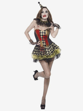 Halloween Joker Costumes Pour Femmes Noir Scary Dress Chapeaux Polyester Vacances Costumes Ensemble Complet