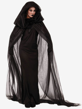 Costumes de sorcière femmes chapeaux effrayants noirs robe tunique en polyester ensemble 3 pièces Déguisement Halloween