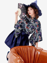 Costumes De Sorcière Bleu Déguisements Halloween Kimono Avec Chapeau
