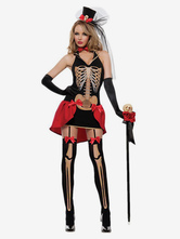 Halloween Kostüme für Frauen Magier Roter Farbblock Scary Dress Hut Polyester Urlaub Magier Assistant Kostüme Full Set