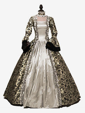 Mulheres retro trajes imprimir rendas plissado vestido vitoriano roupas vintage vintage