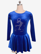 Skating Dress Royal Blue Velvet Beading Pleated Dance Costumes Halloween