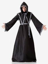 Monastère Vintage Costume Moyen Âge Crâne Imprimé Noir Rétro Costumes Pour Homme