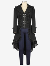 Traje gótico preto Double Breasted Lace Zipper plissado Gothic Retro sobretudo para mulheres Halloween