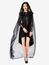悪魔のハロウィーンの衣装黒人女性レースマントドレスチュールハロウィーンの休日の衣装