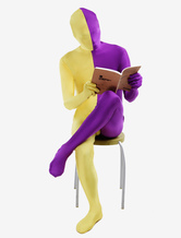 全身タイツ，ユニセックス　紫色＆ィエリー　カラーブロック　大人用　開口部のない全身タイツ　仮装コスチューム　 ハロウィン