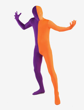 全身タイツ，ユニセックス　紫色＆オレンジ色　カラーブロック　大人用　開口部のない全身タイツ　仮装コスチューム　 ハロウィン