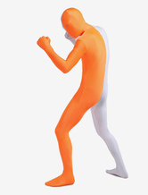 全身タイツ，ユニセックス　ホワイト＆オレンジ色　カラーブロック　大人用　開口部のない全身タイツ　仮装コスチューム　 ハロウィン