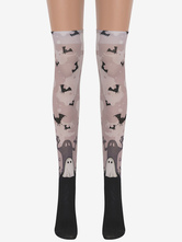 Halloween mujeres calcetines hasta la rodilla disfraz de Cosplay de murciélago fantasma