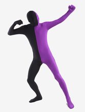 全身タイツ，ユニセックス　ブラック＆紫色　カラーブロック　大人用　開口部のない全身タイツ　仮装コスチューム　 ハロウィン