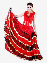 Flamenco Girls Red Black Layered Mesh Dance Adults Spanish Ballroom Dress Off Shoulder Paso Doble Costumes Carnival