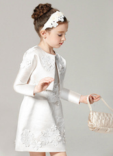 Champagne Flower Girl Dress Outfit A Line Flower Applique Beaded Knee Length Pageant Dress With Jacket Free Customization