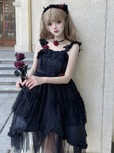   ゴシックロリータドレス フリル 花 ブラック 姫ロリータ JSK