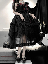   ゴシックロリータドレス フリル 花 ブラック 姫ロリータ JSK