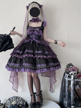   ゴシックロリータドレス レースアップ リボン カラーブロック レーストリム スリップドレス