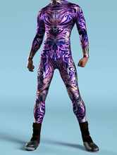 パターニング全身タイツ ハロウィン 子供用 メンズ レディース ジャンプスーツ マシーン ゼンタイ スキニー コスチューム マルチカラープリント ボディスーツ パーティー フェスティバル 衣装 キャットスーツ フロントジッパー